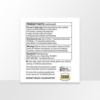 Show full view: Terry Naturally Animal Health Active Mobility Beef Flavored Chewable Tablet Joint Supplement for Dogs, 60 count slide 4 of 8