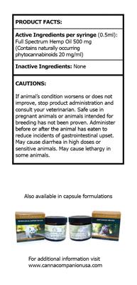 Show full view: CANNA COMPANION Whole Plant Full Spectrum Hemp Extract Oil Liquid Calming Supplement for Cats, 15-mL bottle slide 3 of 5