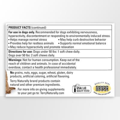 Show full view: Terry Naturally Animal Health Bacon Flavored Soft Chew Calming Supplement for Dogs, 60 count slide 4 of 8