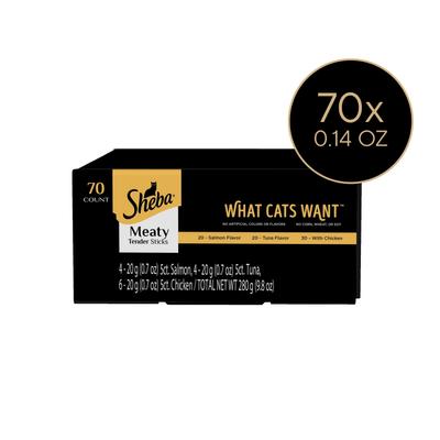 Show full view: Sheba Meaty Tender Sticks Variety Pack Chicken, Salmon & Tuna Flavor Soft Cat Treats, 70 count slide 3 of 11