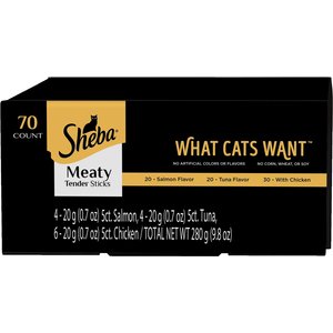 Sheba Meaty Tender Sticks Variety Pack Chicken, Salmon & Tuna Flavor Soft Cat Treats, 70 count