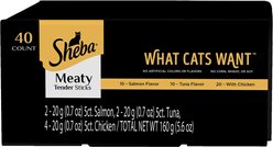 Sheba Meaty Tender Sticks Variety Pack Chicken, Salmon & Tuna Flavor Soft Cat Treats, 40 count