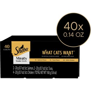 Sheba Meaty Sticks Variety Pack Chicken, Salmon & Tuna Flavor Soft Adult Cat Treats, 40 count