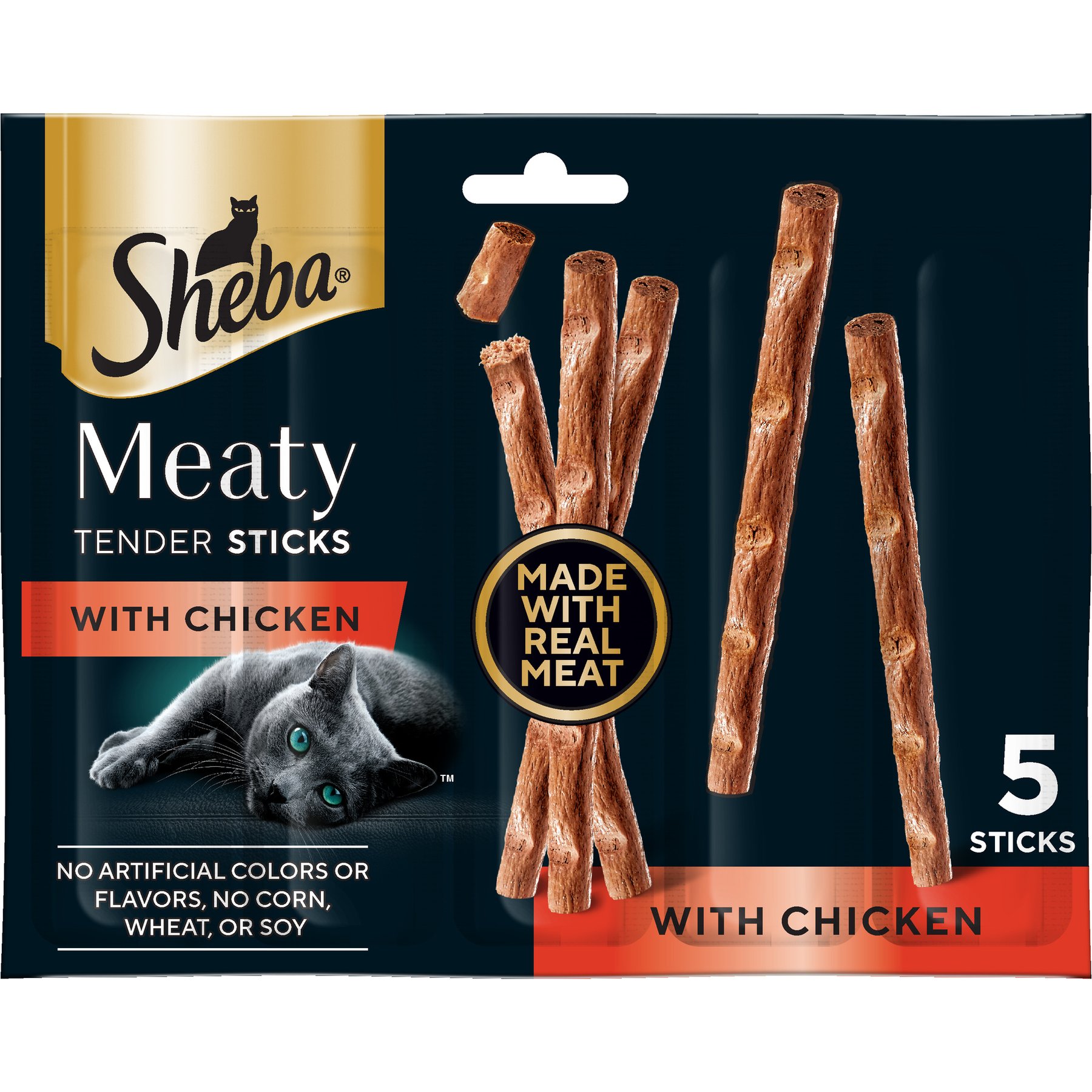 Sheba Meaty Tender Sticks Chicken Flavor Soft Adult Cat Treats, 30 count