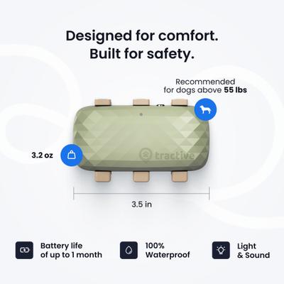 Show full view: Tractive Smart Dog GPS Tracker with Vital Signs Monitoring, Dog Collar Attachment, Green, X-Large slide 7 of 12