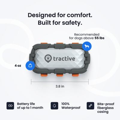 Show full view: Tractive Smart Dog GPS Tracker with Vital Signs Monitoring, Dog Collar Attachment, Gray, X-Large slide 8 of 12