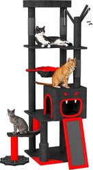 Wooflex 60-in Plush Gothic Halloween Coffin Bed Top Perch Comfy Basket & Scratching Cat Tree Tower & Condo, Black & Red slide 2 of 9