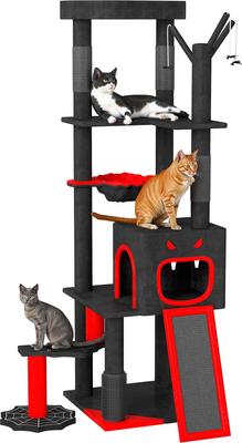 Show full view: Wooflex 60-in Plush Gothic Halloween Coffin Bed Top Perch Comfy Basket & Scratching Cat Tree Tower & Condo, Black & Red slide 9 of 10