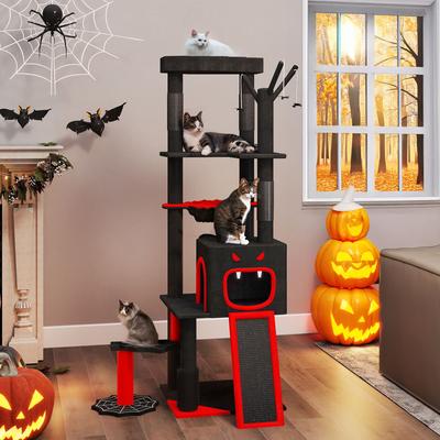 Show full view: Wooflex 60-in Plush Gothic Halloween Coffin Bed Top Perch Comfy Basket & Scratching Cat Tree Tower & Condo, Black & Red slide 2 of 10