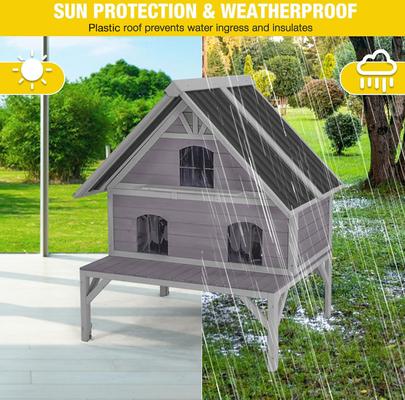 Show full view: Aivituvin Wooden Outdoor Cat House with Metal Roof, Gray, Medium slide 5 of 6