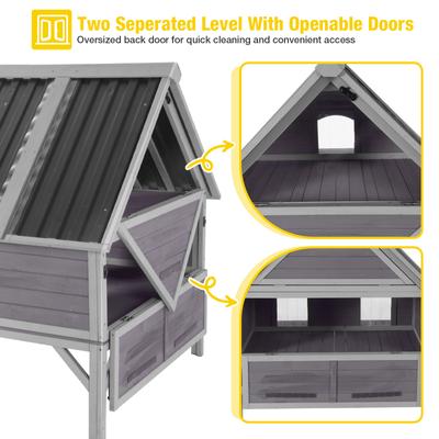 Show full view: Aivituvin Wooden Outdoor Heated Cat House with Insulation, Metal Roof, Gray, Medium slide 4 of 7
