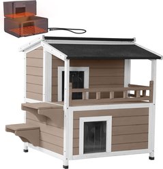 Aivituvin AIR33-B-IN-HP 2-Story Outdoor Heated Cat House with Adjustable Heating Pad, Brown, Medium