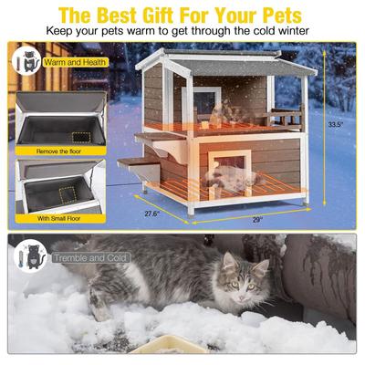 Show full view: Aivituvin AIR33-B-IN-HP 2-Story Outdoor Heated Cat House with Adjustable Heating Pad, Brown, Medium slide 6 of 6