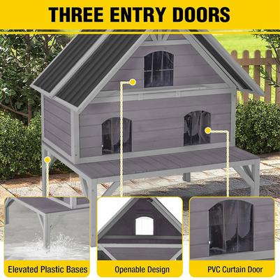 Show full view: Aivituvin Wooden Outdoor Cat House with Metal Roof, Gray, Medium slide 4 of 6