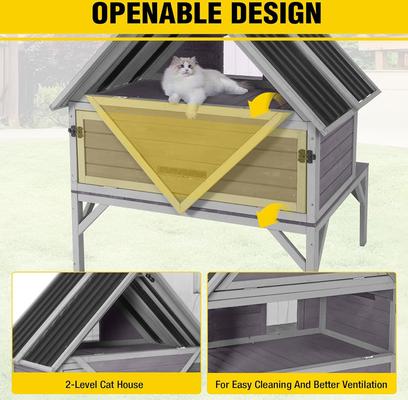 Show full view: Aivituvin Wooden Outdoor Cat House with Metal Roof, Gray, Medium slide 3 of 6