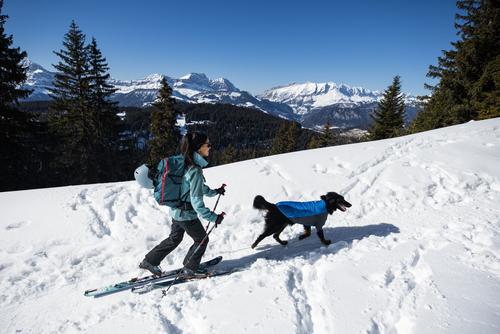 Show full view: Ruffwear Powder Hound Solid Insulated Dog Jacket, Blue Pool, Medium slide 5 of 6