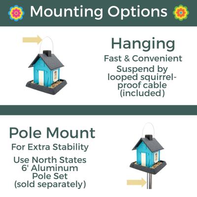 Show full view: North States Village Collection Cottage Bird House-Hopper Feeder, 5-lb, Blue slide 6 of 9