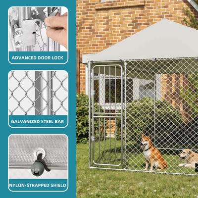 Show full view: Wooflex Outdoor Heavy Duty Playpen Cage Enclosure Dog Run Kennel with Waterproof Cover Steel, Silver, 7.5 x 7.5-ft slide 3 of 9