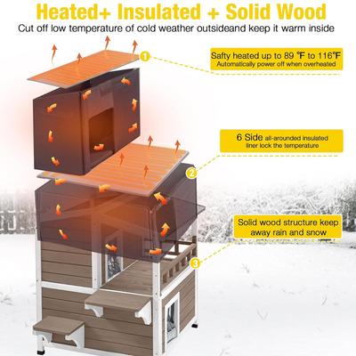 Show full view: Aivituvin AIR33-B-IN-HP 2-Story Outdoor Heated Cat House with Adjustable Heating Pad, Brown, Medium slide 3 of 6