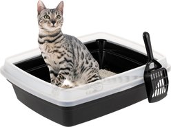 IRIS Open Top Compact Cat Litter Box with Scoop & Plastic Pan, Black