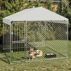 Wooflex Outdoor Heavy Duty Playpen Cage Enclosure Dog Run Kennel with Waterproof Cover Steel, Silver, 7.5 x 7.5-ft