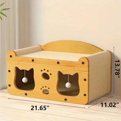 Show full view: NonoPets Double Door Double Layer Scratcher Cardboard Cat House with Hanging Ball slide 4 of 5