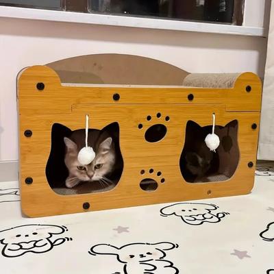 Show full view: NonoPets Double Door Double Layer Scratcher Cardboard Cat House with Hanging Ball slide 3 of 5