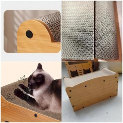 NonoPets Single Door Double Layer Scratcher Cardboard Cat House with Hanging Ball slide 2 of 5