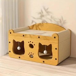 NonoPets Double Door Double Layer Scratcher Cardboard Cat House with Hanging Ball