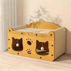 NonoPets Double Door Double Layer Scratcher Cardboard Cat House with Hanging Ball