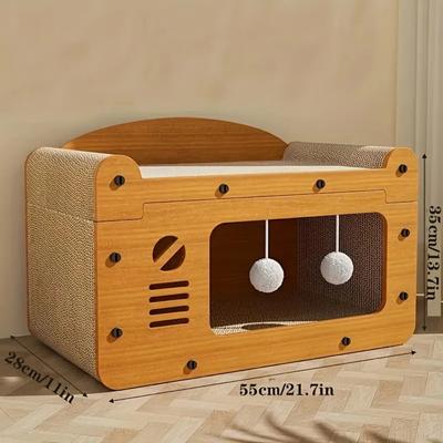 Show full view: NonoPets Single Door Double Layer Scratcher Cardboard Cat House with Hanging Ball slide 3 of 7