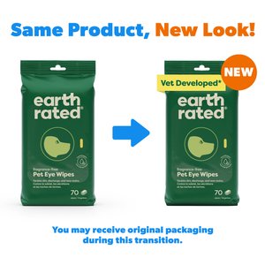 Earth Rated Vet-Developed Hypoallergenic Pet Eye Wipes Fragrance Free, 70 count