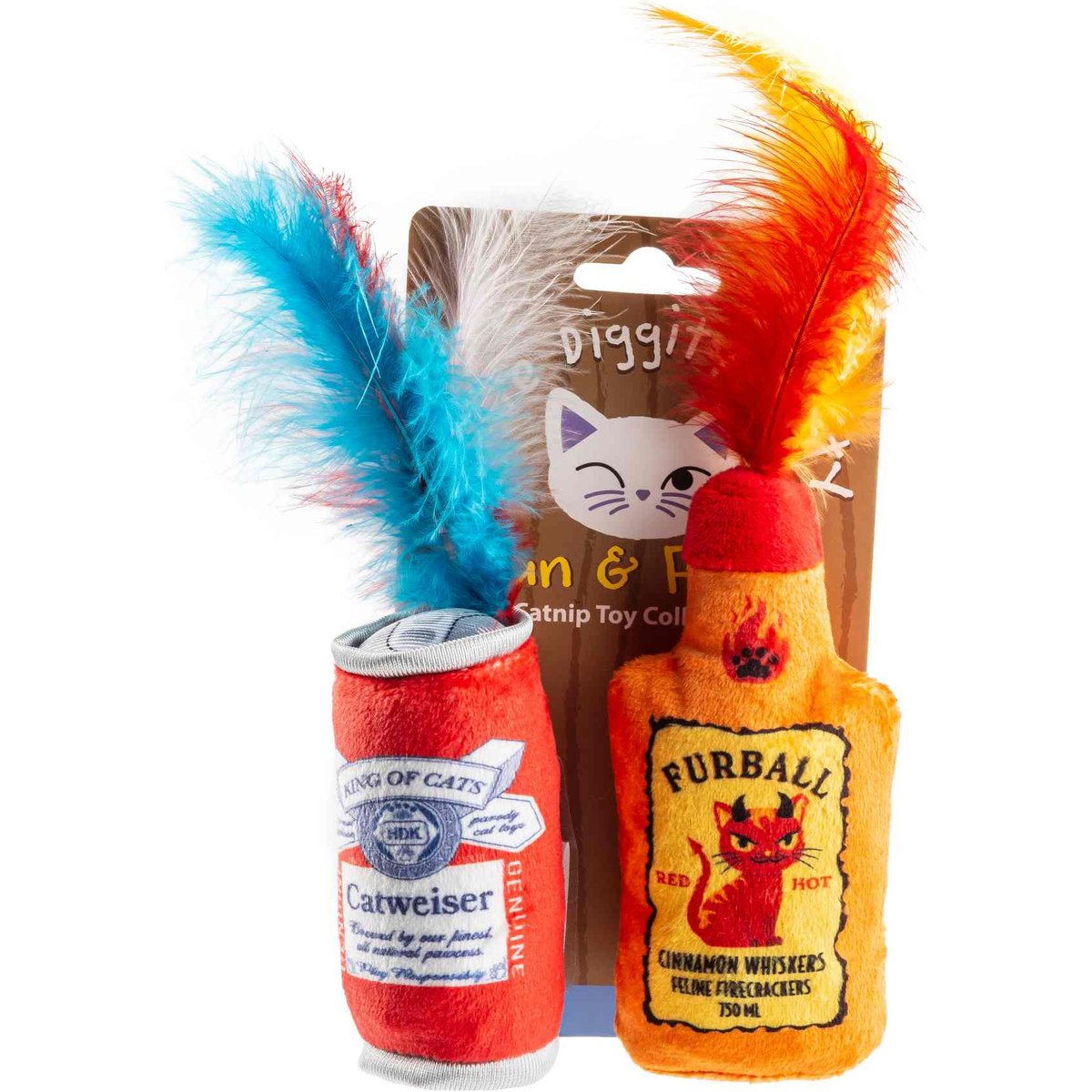 Haute Diggity Kitty Furball + Catweiser Squeaky Plush Cat Toy