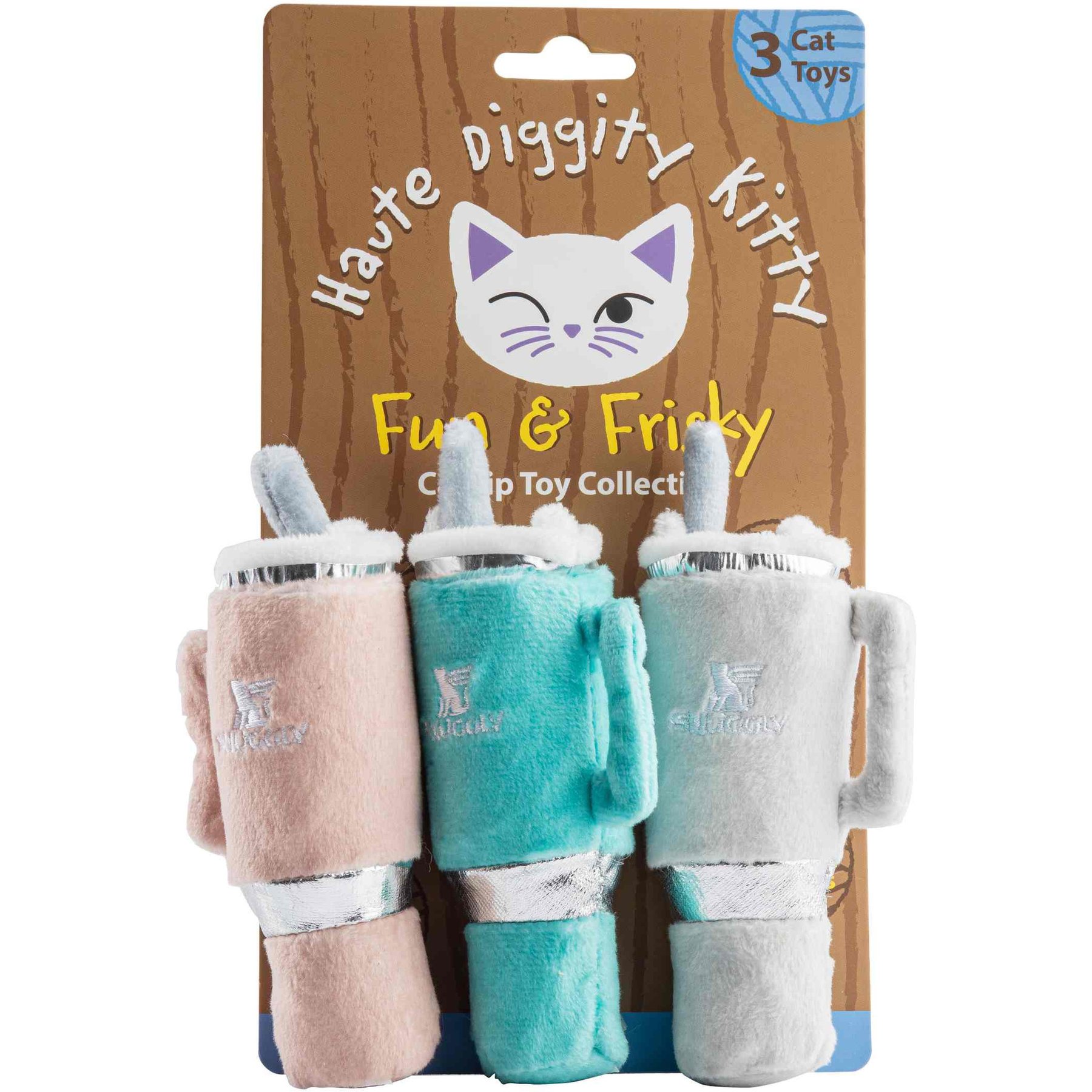 Haute Diggity Kitty Kitty Snuggly Cup Squeaky Plush Cat Toy, 3 count