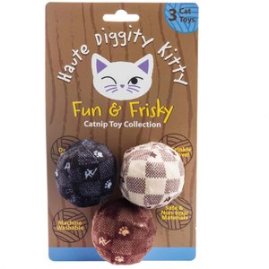 Haute Diggity Kitty Kitty Vuiton Balls Checker Squeaky Plush Cat Toy