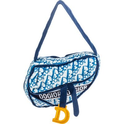 Haute Diggity Dog Haute Diggity Dog Dogior Saddle Bag Squeaky Plush Dog Toy, Blue