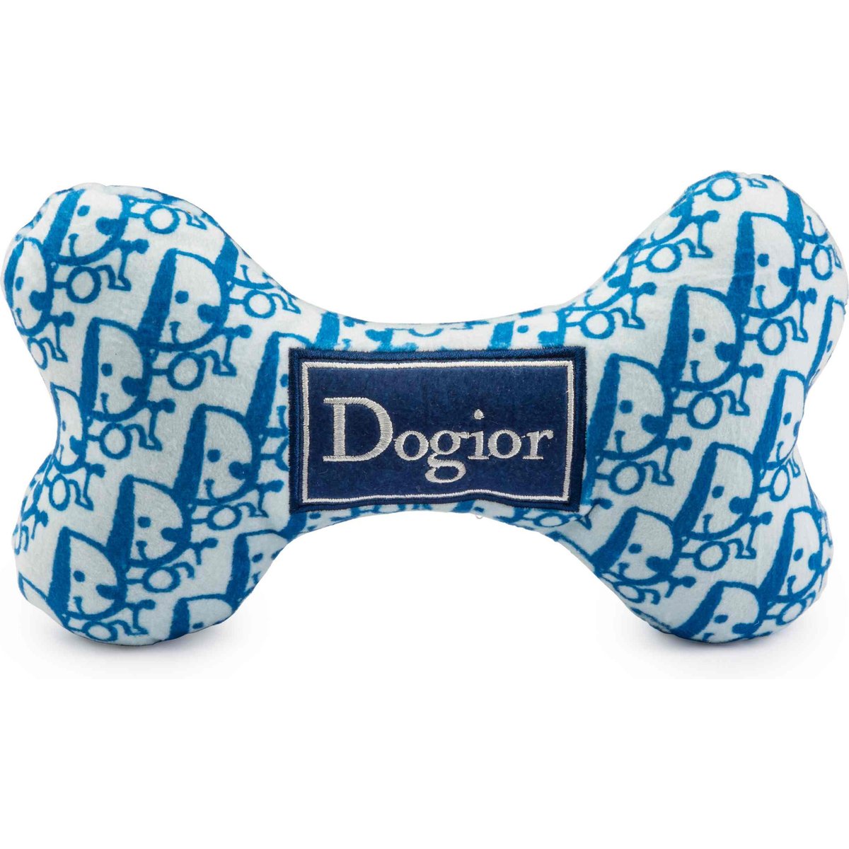 Haute Diggity Dog Dogior Bone Squeaky Plush Dog Toy, Blue, X-Large