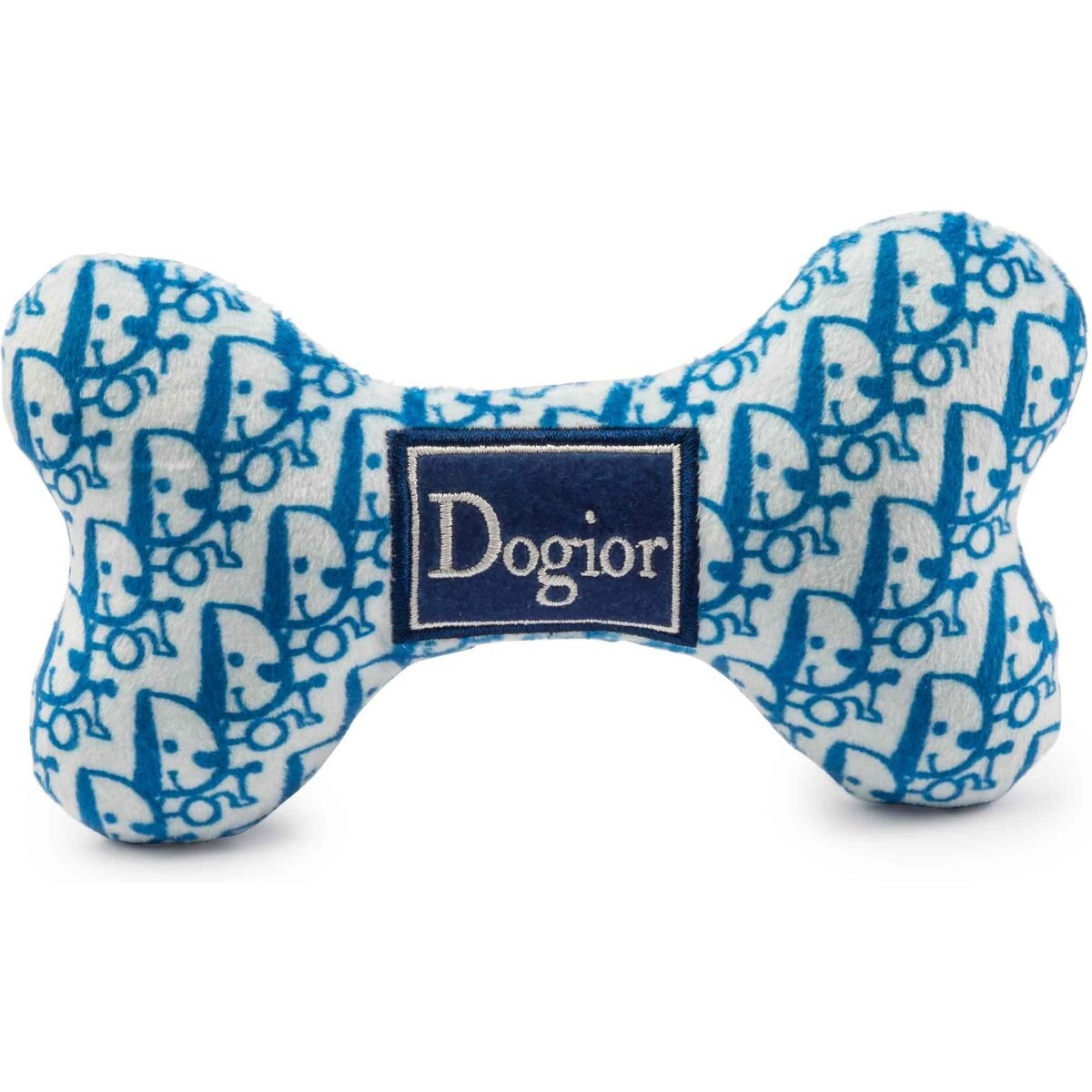 Haute Diggity Dog Dogior Bone Squeaky Plush Dog Toy, Blue, Large