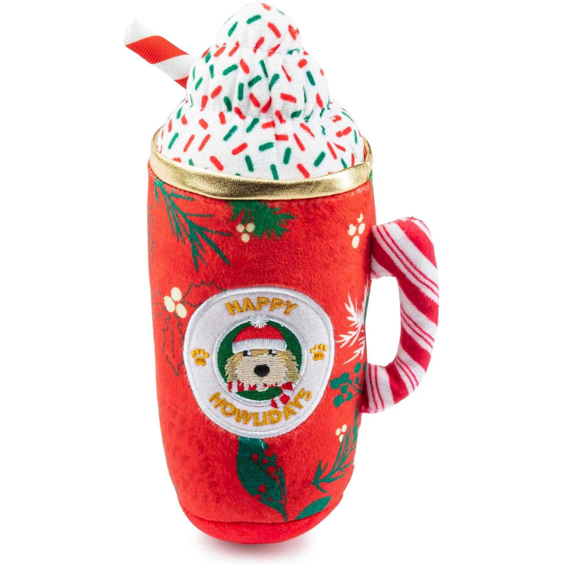 Haute Diggity Dog Howliday Cheer Mug Squeaky Plush Dog Toy, Red