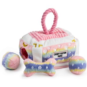 Haute Diggity Dog Chewy Vuiton Trunk Squeaky Plush Dog Toy, Pink Ombre
