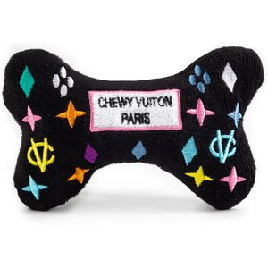 Haute Diggity Dog Monogram Bone Squeaky Plush Dog Toy, Black, Small