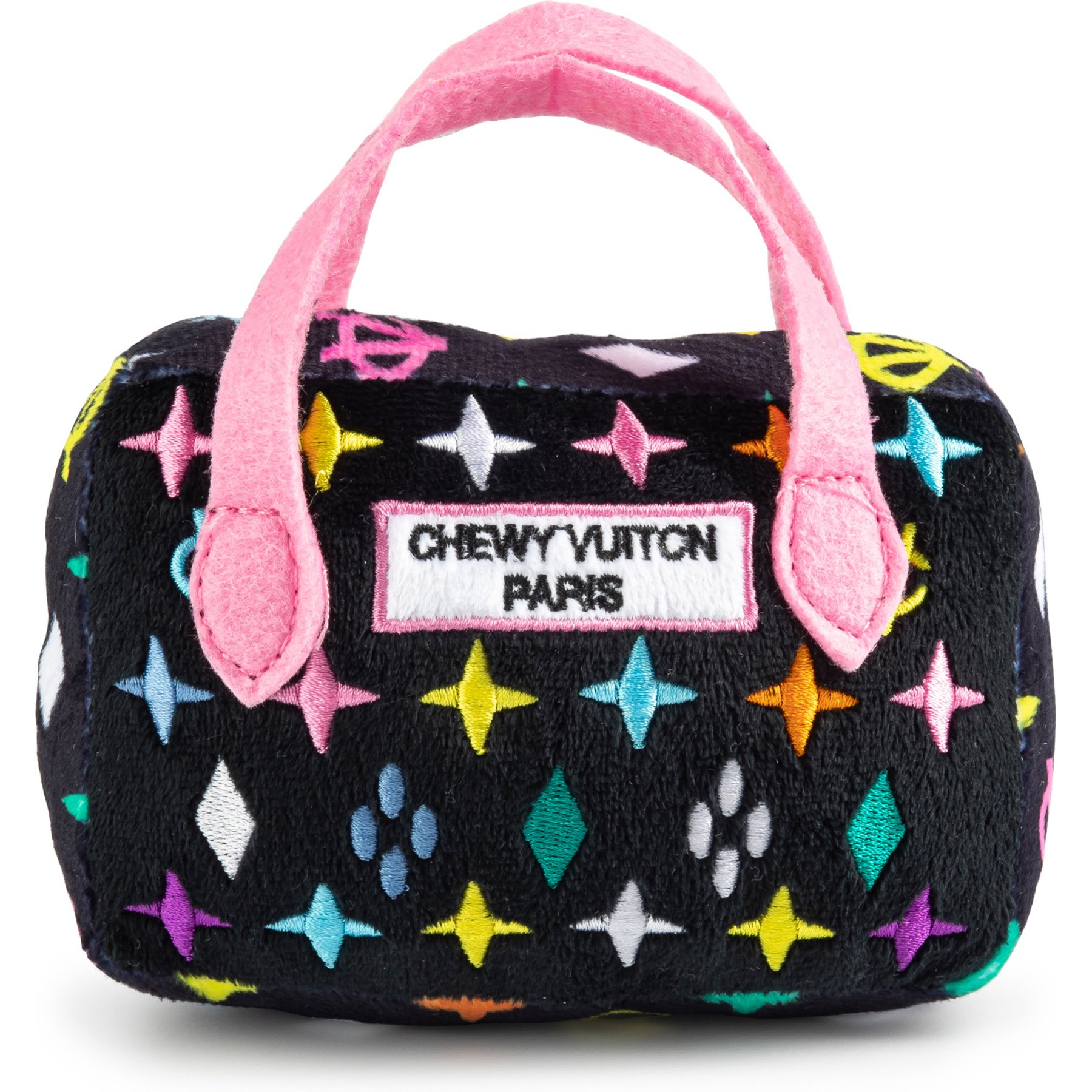 Haute Diggity Dog Chewy Vuiton Bag Squeaky Plush Dog Toy, Black Monogram, Small