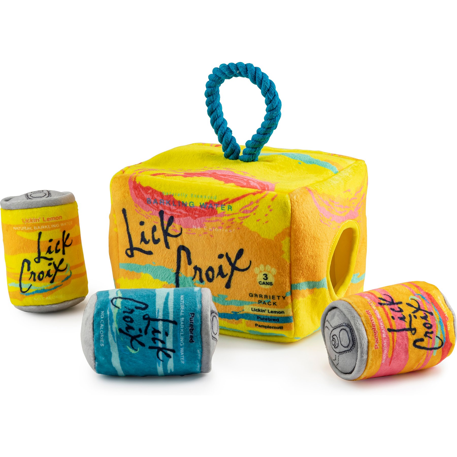 Haute Diggity Dog Lickcroix Grrriety Pack Activity Toy Squeaky Plush Dog Toy, Yellow