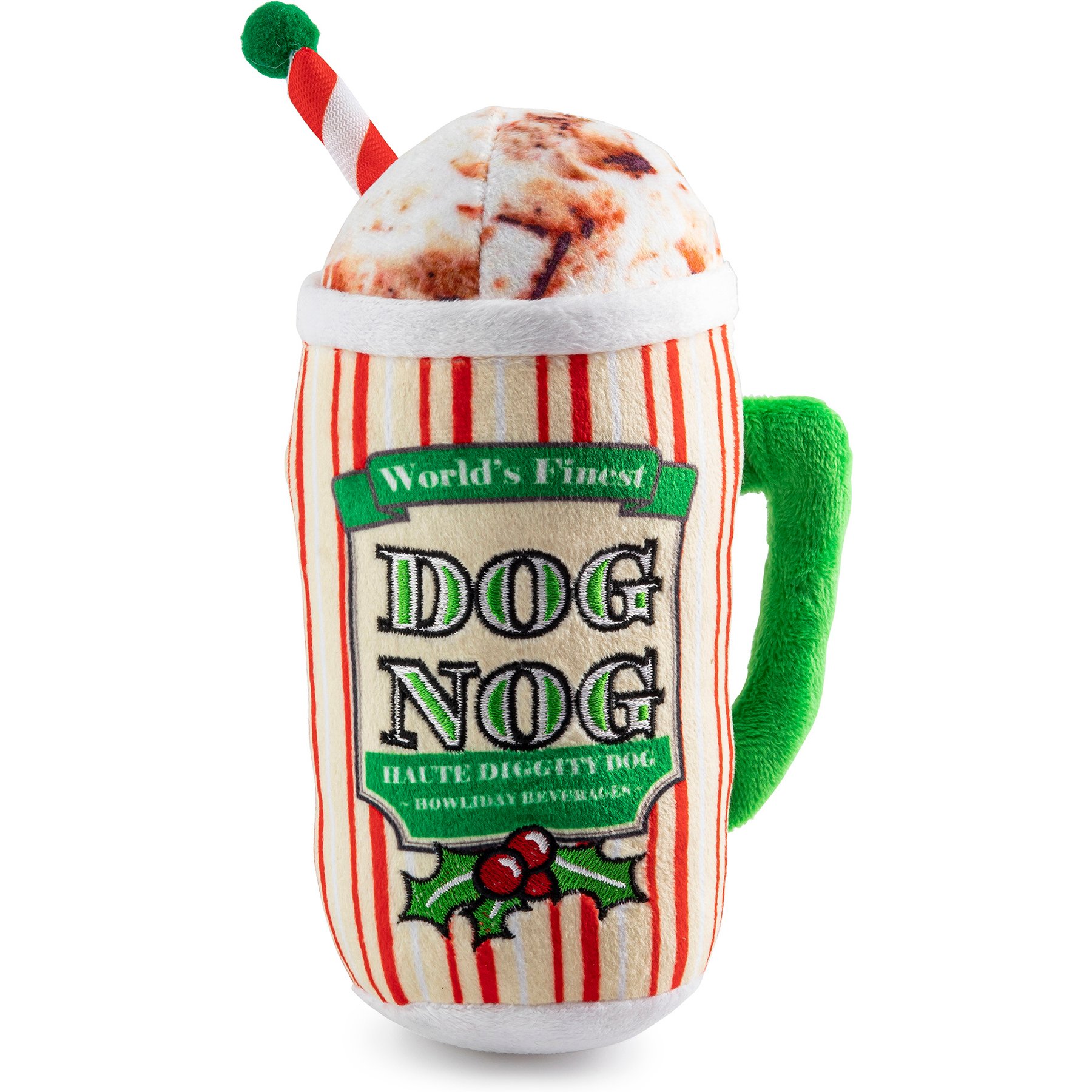 Haute Diggity Dog Christmas Dog Nog Squeaky Plush Dog Toy, Red