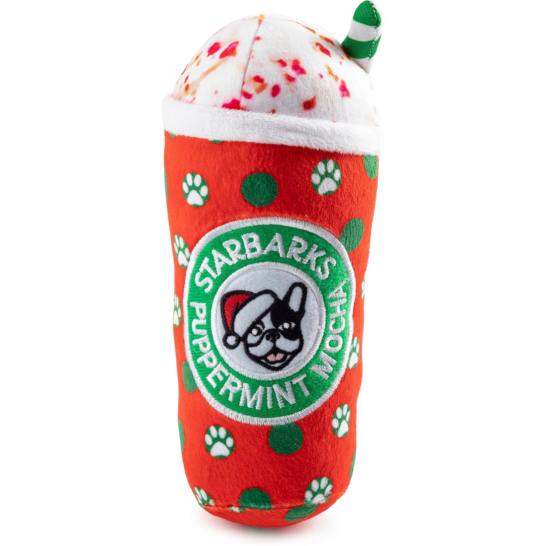 Haute Diggity Dog Starbarks Puppermint Mocha Green/Red Dots Squeaky Plush Dog Toy, Red