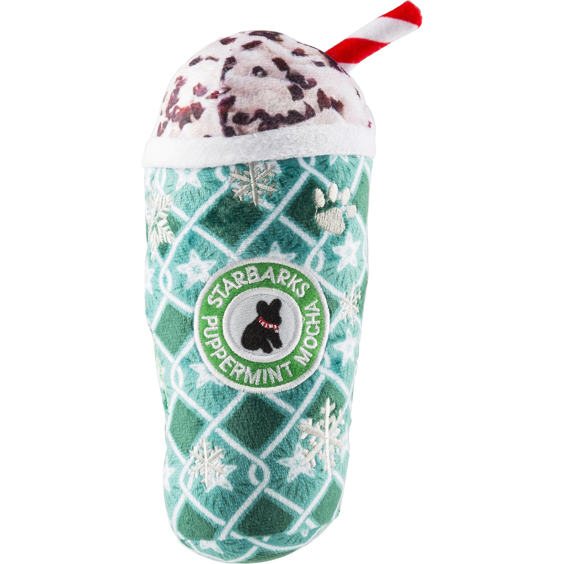 Haute Diggity Dog Christmas Starbarks Puppermint Mocha Green Stars Squeaky Plush Dog Toy, Green