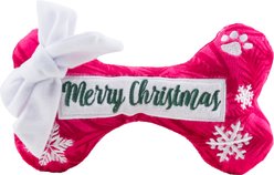Haute Diggity Dog Puppermint Bone Original Merry Christmas Squeaky Plush Dog Toy, Red