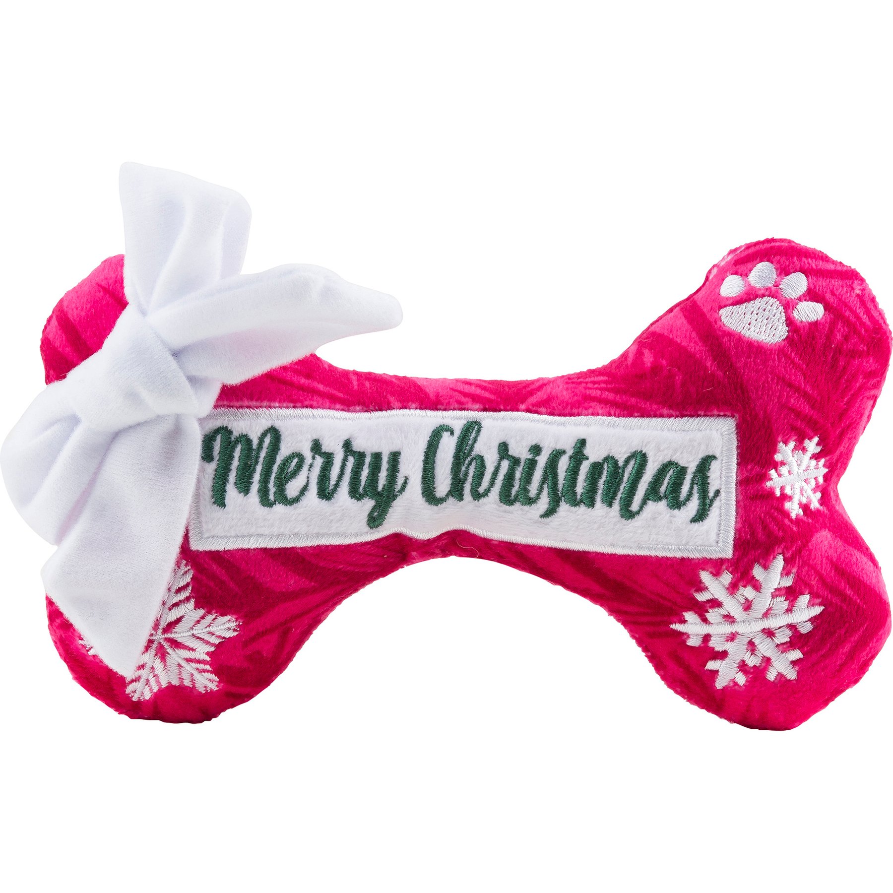 Haute Diggity Dog Puppermint Bone Original Merry Christmas Squeaky Plush Dog Toy, Red