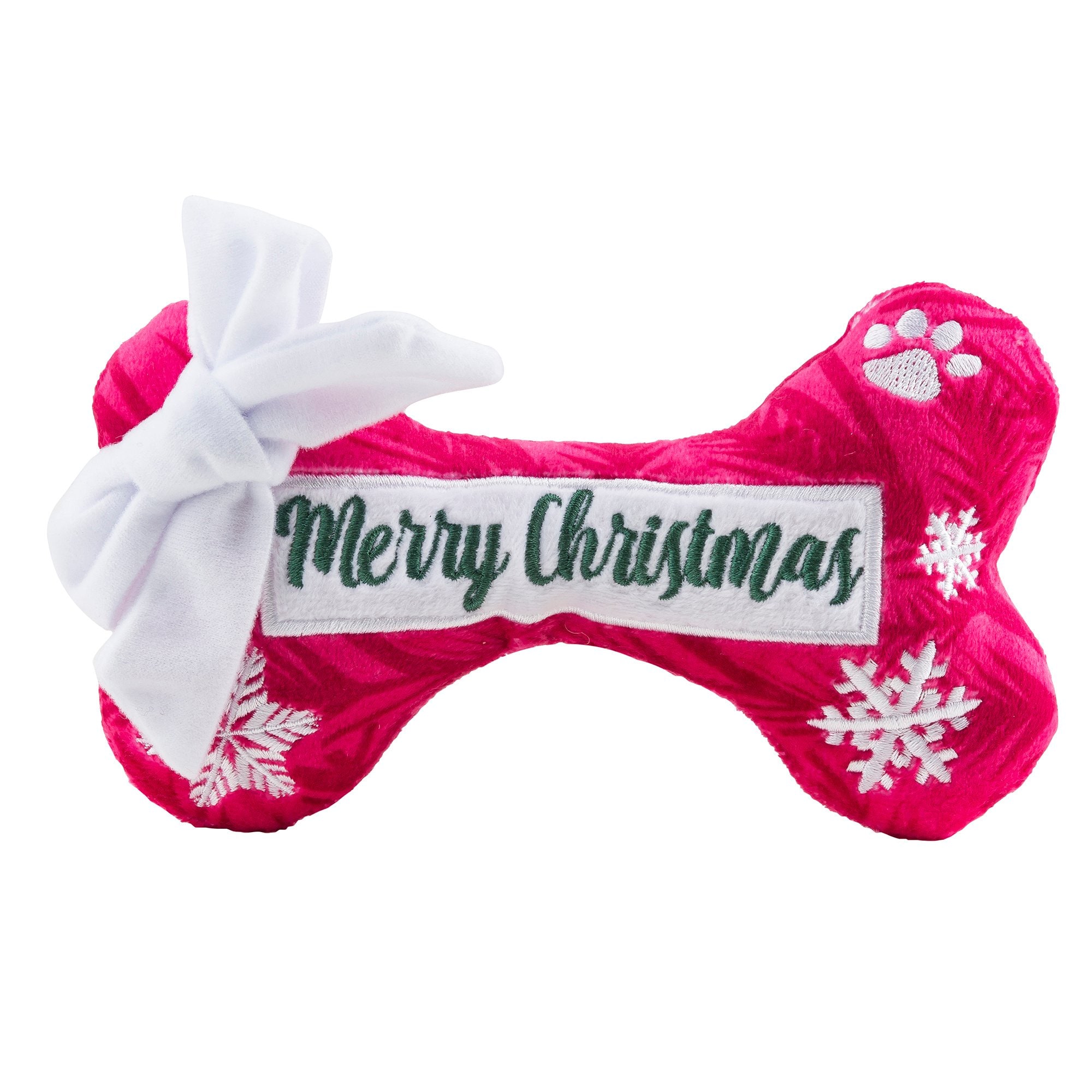 Haute Diggity Dog Puppermint Bone Original Merry Christmas Squeaky Plush Dog Toy, Red
