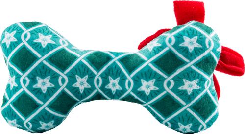 Show full view: Haute Diggity Dog Christmas Puppermint Bone Green Stars Happy Howlidays Squeaky Plush Dog Toy, Green slide 2 of 2